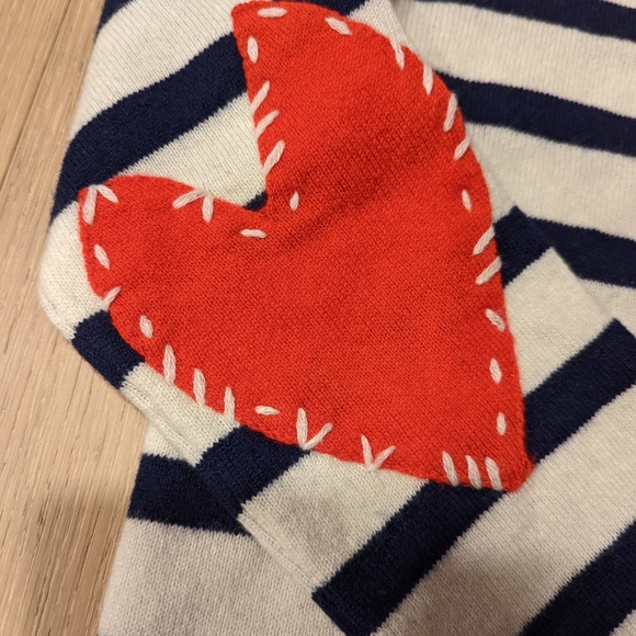 Navy and White Striped Sweater with Red Heart Elbows - Picture 10 of 10